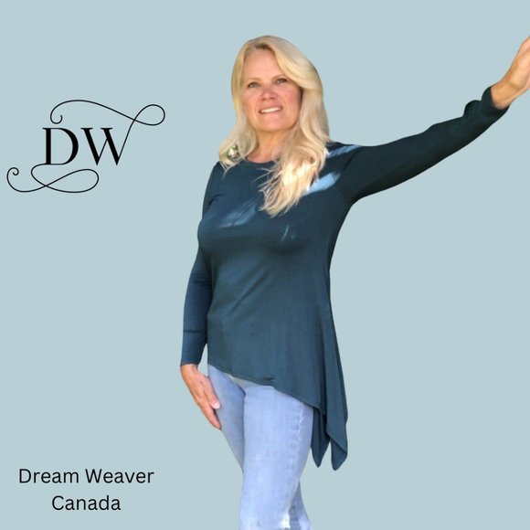 Bamboo Asymmetric Hemline Flowy Top | Teal | Terrera - Picture 1 of 3
